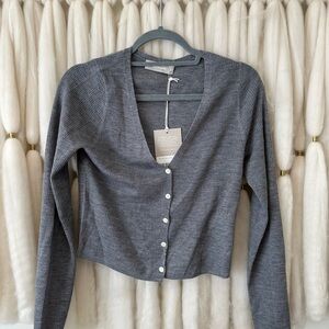 NWT Everlane The Ultrafine Merino Ribbed Cardigan, Heather Mid Grey, Sz M
